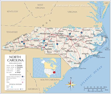 north carolina cities map|Map of the State of North Carolina, USA .